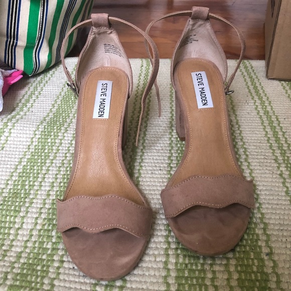 Steve Madden Melina Tan Sandal Stap Scalloped Block Heel Size 8 - Picture 6 of 8